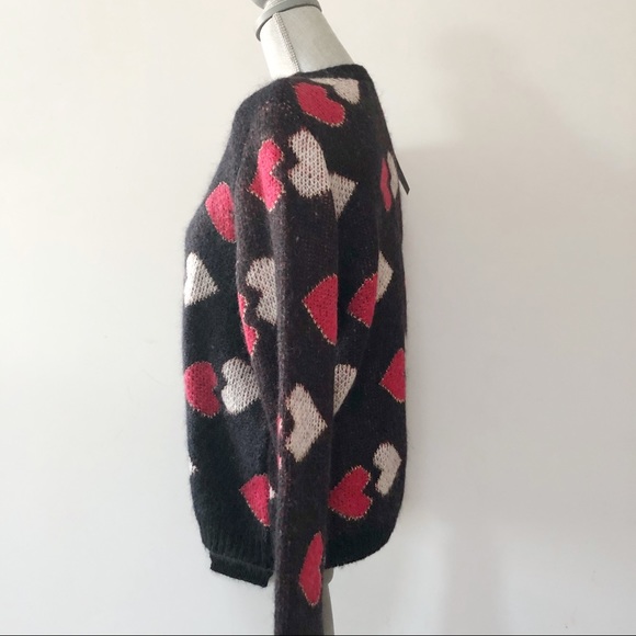 La Petite Francaise mohair wool sweater heart pattern black with pink and red - Picture 3 of 8